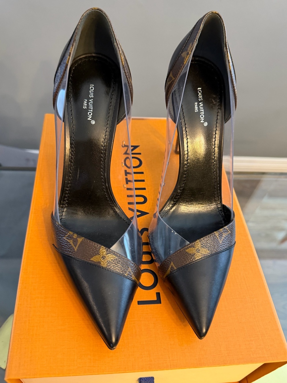Louis Vuitton Black Leather & Monogram PVC Pointed-Toe Stiletto Pumps